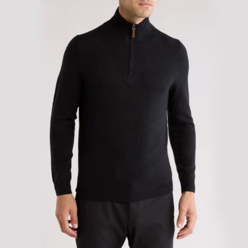 Men's Nordstrom 100% Cashmere Black Quarter Zip Sweater